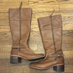 Clarks Brown Heeled Boots with Elastic Panels